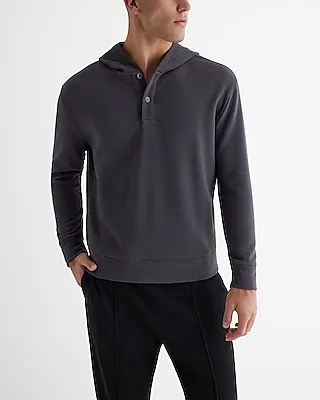 Waffle Knit Henley Hoodie Gray Men's