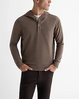 Waffle Knit Henley Hoodie Brown Men's XL