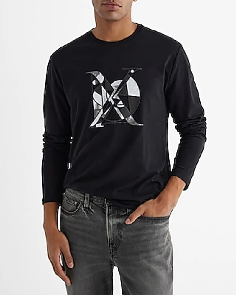 Geo X Logo Graphic Perfect Pima Cotton Long Sleeve T-Shirt Black Men's L Tall