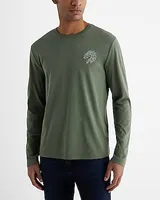 Embroidered Lion Graphic Perfect Pima Cotton Long Sleeve T-Shirt Green Men's XXL Tall