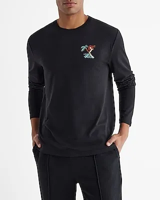 Tropical X Logo Graphic Perfect Pima Cotton Long Sleeve T-Shirt Black Men's Tall