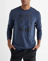 Abstract Lion Graphic Perfect Pima Cotton Long Sleeve T-Shirt Blue Men's Tall