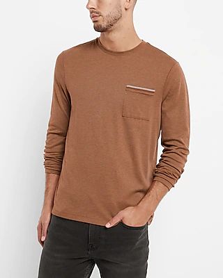 Tipped Pocket Long Sleeve T-Shirt Brown Men's