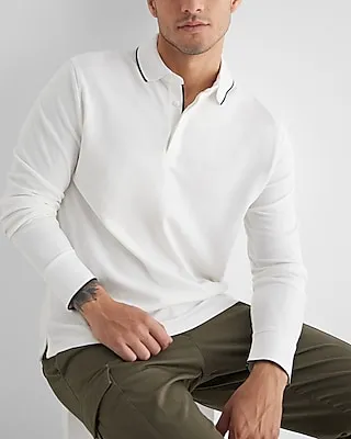 Tipped Collar Luxe Pique Polo White Men's XL