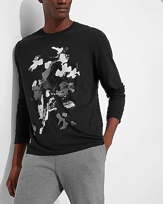 Black Camo Paint Long Sleeve Graphic T-Shirt Black Men's S