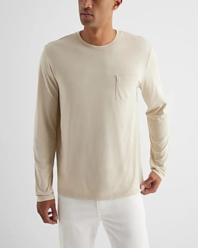 Pocket Crew Neck Perfect Pima Cotton Long Sleeve T-Shirt Neutral Men's XXL Tall