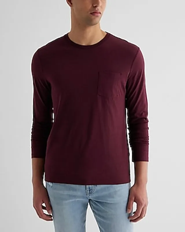 Pocket Crew Neck Perfect Pima Cotton Long Sleeve T-shirt