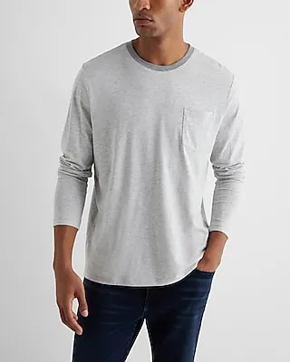 Contrast Collar Perfect Pima Cotton Long Sleeve T-Shirt Gray Men's M