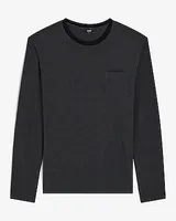 Contrast Collar Perfect Pima Cotton Long Sleeve T-Shirt Gray Men's