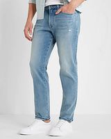 Straight Fit Light Wash Destroyed 4-Way Hyper Stretch Jeans