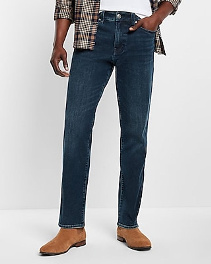 Straight Dark Wash 4-Way Hyper Stretch Jeans, Men's Size:W33 L32