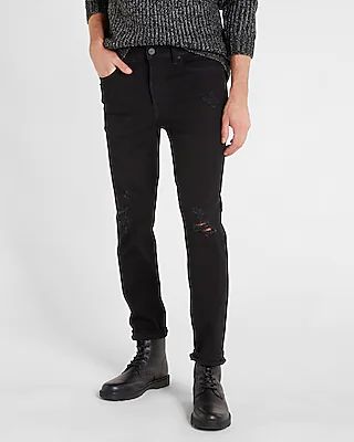 Slim Ripped Black 4-Way Hyper Stretch Jeans, Men's Size:W32 L34