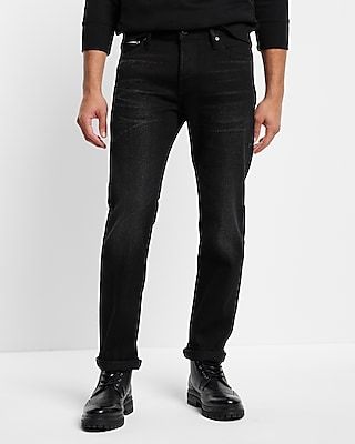 Slim Straight Black Stretch Selvedge Jeans, Men's Size:W34 L32