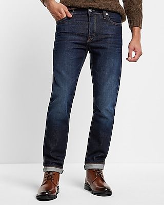Slim Dark Wash Selvedge Stretch Jeans, Men's Size:W32 L32
