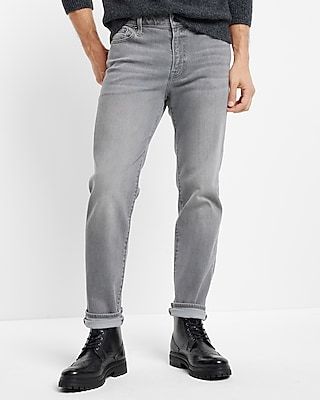 Slim Straight Gray Wash Stretch Jeans, Men's Size:W33 L34