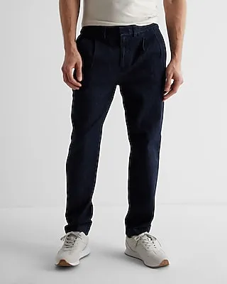 Athletic Slim Dark Wash Double Pleated Denim Chino Blue Men's W31 L32