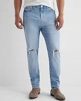 Athletic Slim Ripped Light Wash Hyper Stretch Jeans, Men's Size:W34 L32