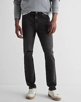 Skinny Black Ripped Hyper Stretch Jeans, Men's Size:W28 L30