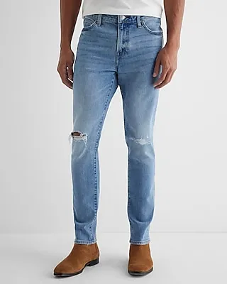 Big & Tall Skinny Light Wash Ripped Hyper Stretch Jeans, Men's Size:W40 L32