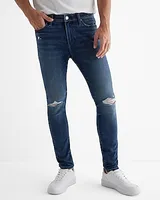 Super Skinny Dark Wash Ripped Ultra Hyper Stretch Jeans, Men's Size:W28 L32