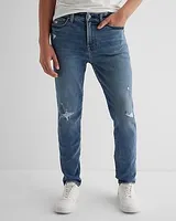 Athletic Skinny Medium Wash Ripped Hyper Stretch Jeans, Men's Size:W30 L34