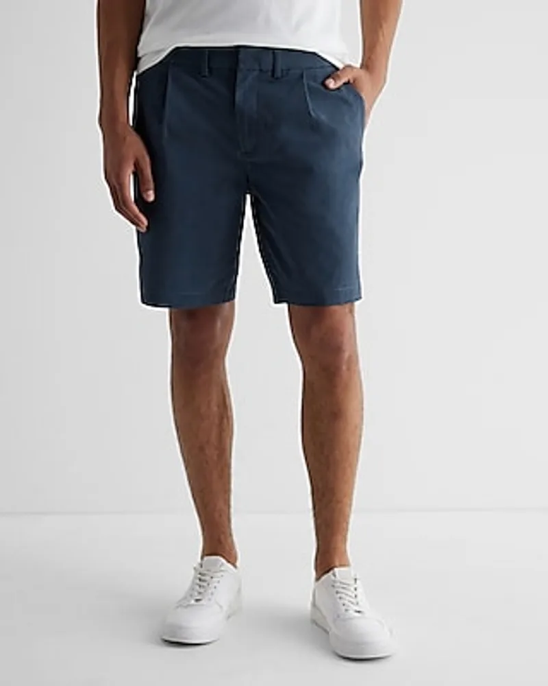 Pleated 8" Stretch Modern Chino Shorts Blue Men's 28