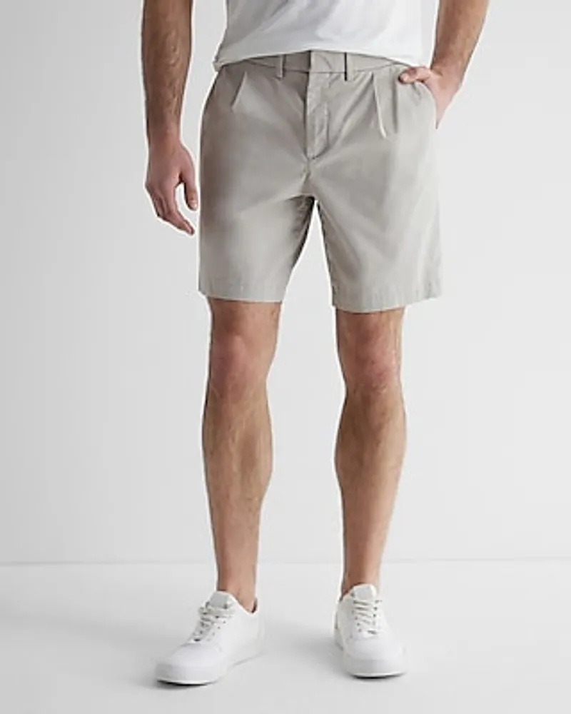 Pleated 8" Stretch Modern Chino Shorts Gray Men's 38