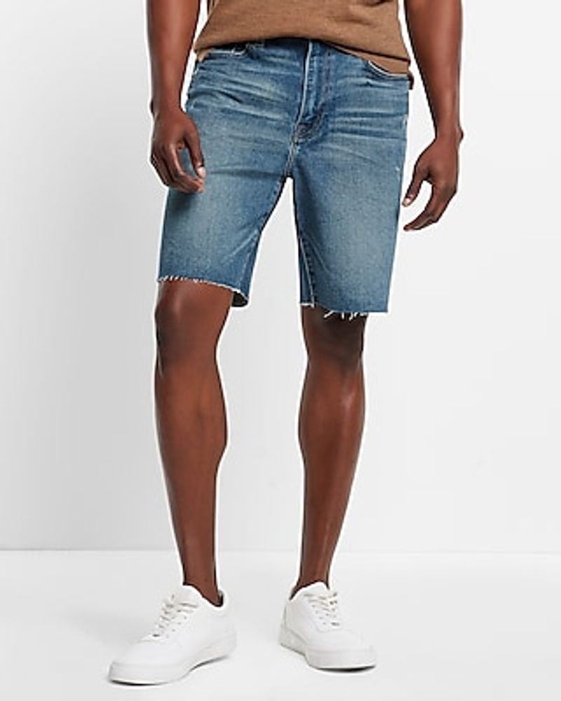 Relaxed Medium Wash Stretch Denim Shorts