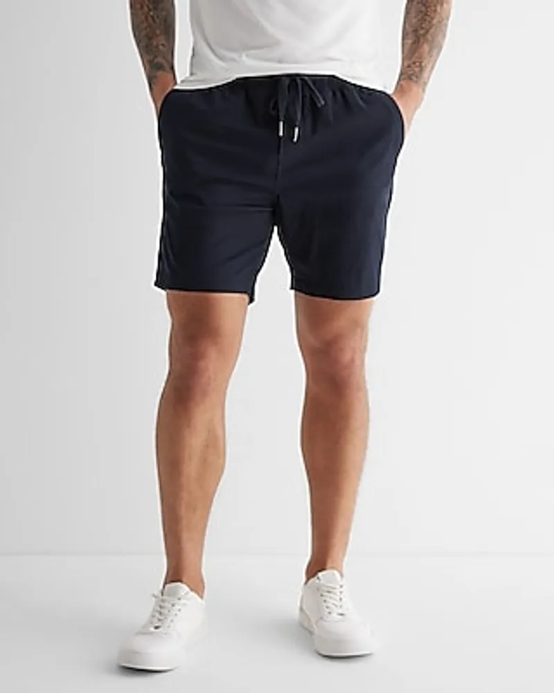 Solid 7" Hyper Stretch Elastic Waist Shorts Blue Men's