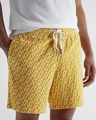 Printed 7" Terry Cotton-Blend Elastic Waist Shorts Yellow Men's L