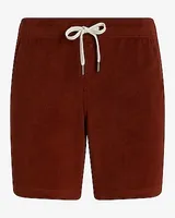 Solid 7" Terry Cotton-Blend Elastic Waist Shorts Brown Men's M