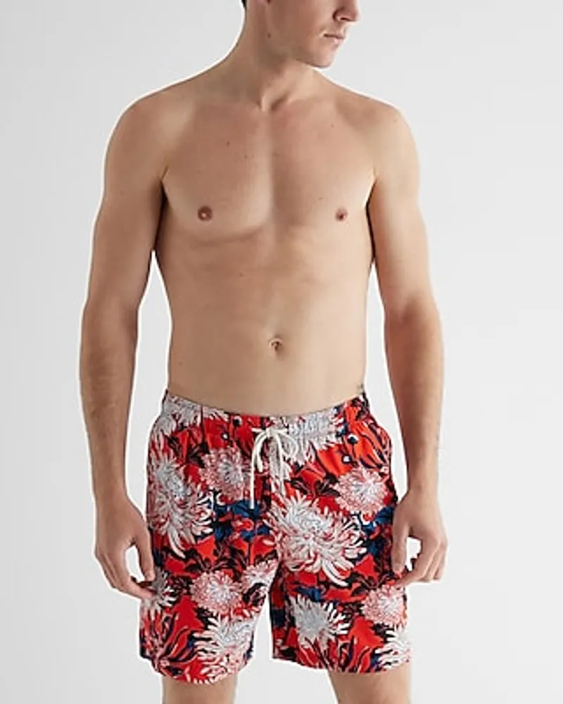Printed 6" Elastic Waist Swim Shorts Red Men's XS