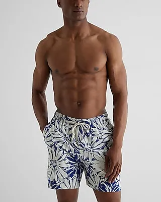 Big & Tall Printed 6" Elastic Waist Swim Shorts Blue Men's XXL