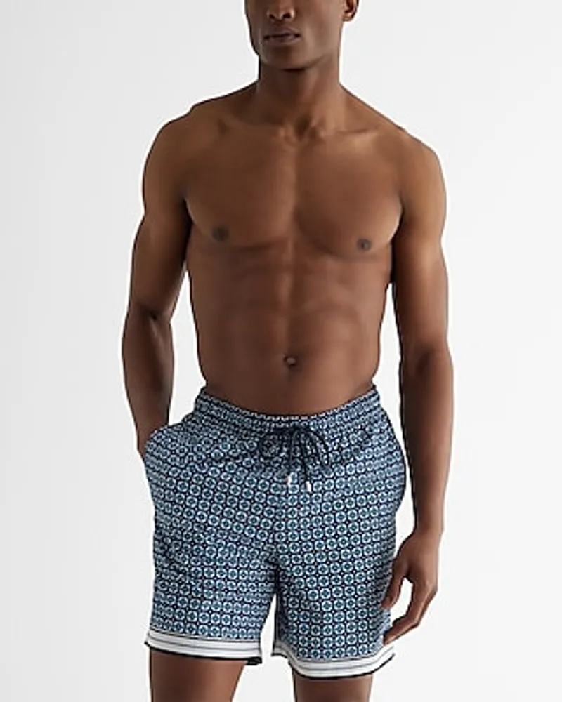 Geo 6" Elastic Waist Swim Shorts