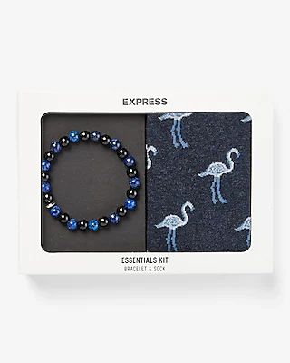 Flamingo Dress Socks & Beaded Bracelet Set Men's Blue
