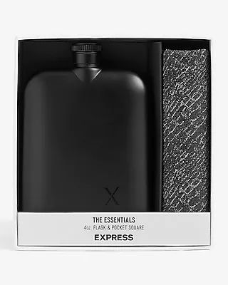 Flask & Pocket Square Gift Set Men's Black