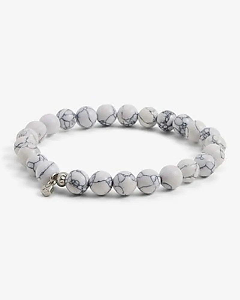 White Marbled Beaded Bracelet Men's White