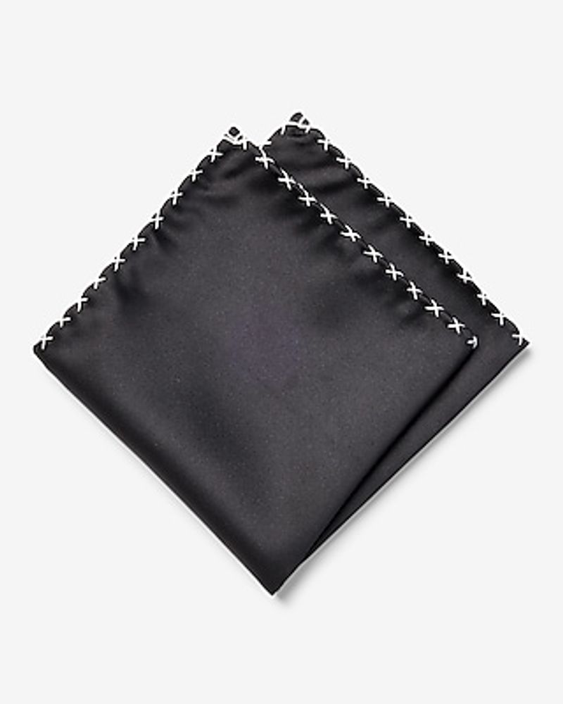 Black Whip Stitch Pocket Square Men's Black