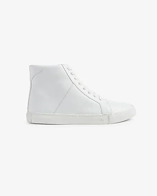Faux Leather High Top Sneakers White Men's 12