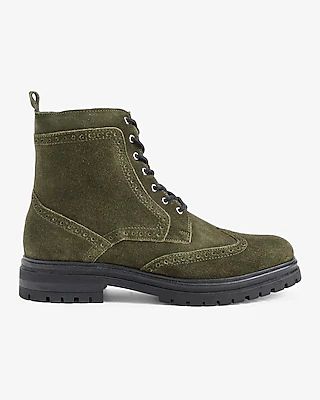 Olive Genuine Suede Chunky Brogue Boot Green Men's 11