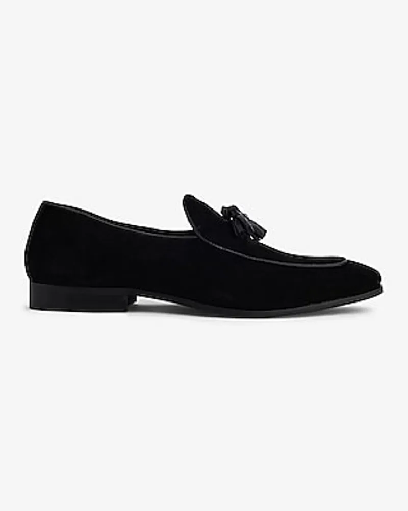 Black Genuine Suede Tassel Loafer Black Men's