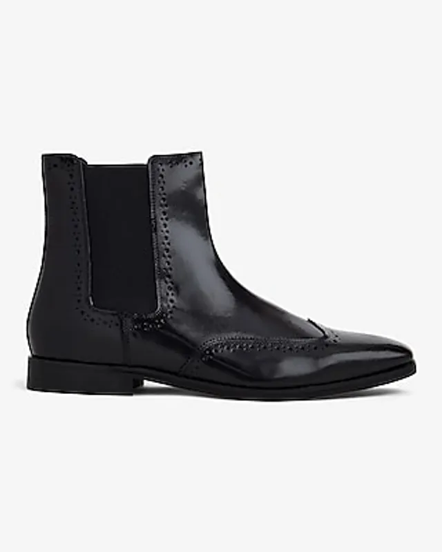 Express Black Polished Leather Brogue Chelsea Boot Black  display picture 2