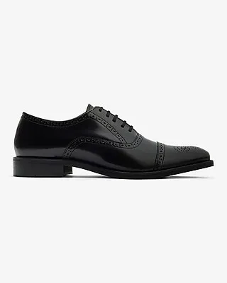 Black Leather Brogue Cap Toe Dress Shoes Black Men's 8.5
