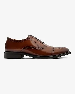 Cognac Leather Brogue Cap Toe Dress Shoes Brown Men's