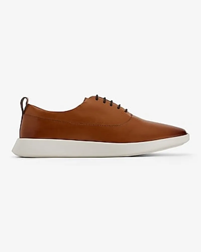 Brown Leather Lace Up Everyday Performance Hybrid Sneakers