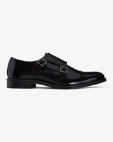 Brian Atwood X Express Black Genuine Leather Double Monk Strap Dress Shoes Black Men's