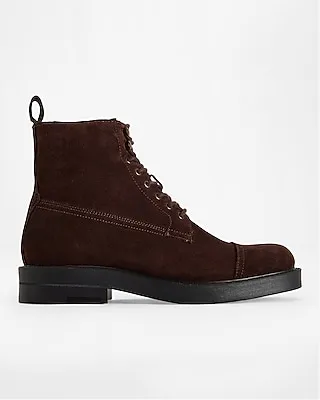 Genuine Suede Shearling Lined Lace Up Boots Brown Men's