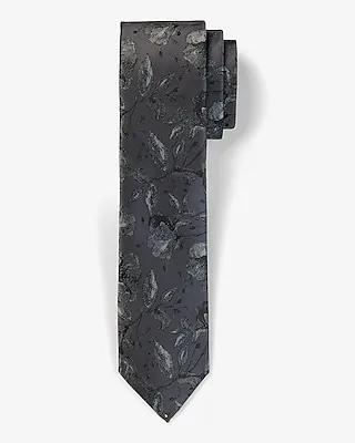 Dark Gray Floral Print Tie