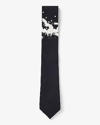 Black Crane Print Tie