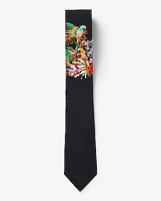 Black Parrot Print Tie Black Men's REG